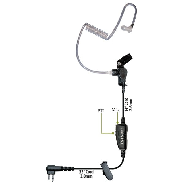 Single Wire, Acoustic Tube, In-Line PTT/Mic, Clothing Clip